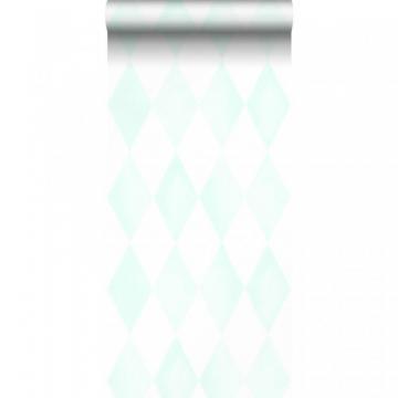 Wallpaper Rhombus Motif Matt White And Mint Green