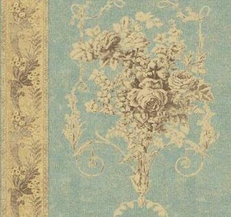 Wallpaper Sample Ronald Redding French Floral In Blue Antique Cream