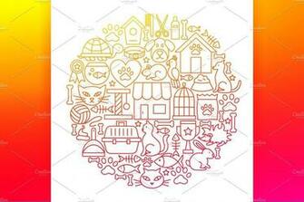 Pet Vet Line Art Icons Includes Bundle Background Posters