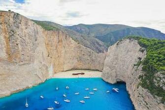 Aerial Of Navagio Shipwreck Beach On Zakynthos Island