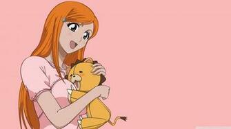 Bleach Kon Inoue Orihime Stuffed Animals Orange Hair Simple Background