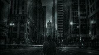 Buildings Skyscrapers Hoodie Rain Storm Mood Dark Wallpaper Background