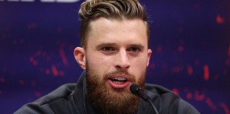 Ebruary Harrison Butker Of The Kansas City Chiefs Speaks With Media During Super Bowl Lviii Opening Night At Allegiant Wallpaper
