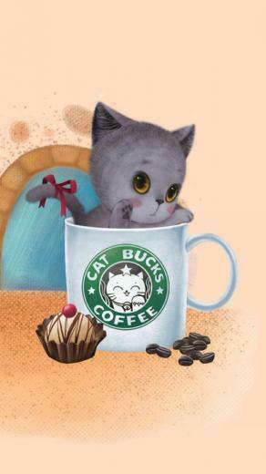 Cat Bucks Coffee Wallpaper iPhone