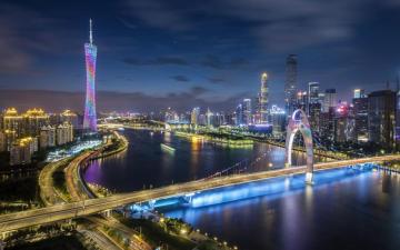 Guangzhou City Building In Guangdong Province China Night 4k