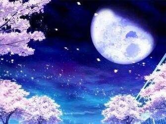 Anime Beautiful Night Full Moon With Peach