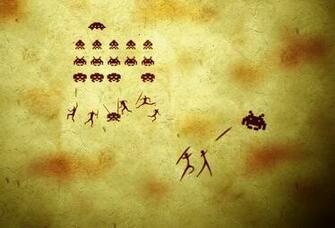 Wallpaper Space Invader Fun Humor Wall Cave Art Rock Paintings