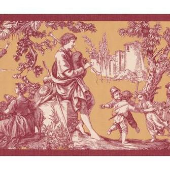 Retro Art Village Family Kids Playing Rooster Sheep Vintage