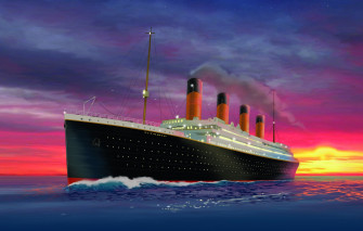 Wallpaper Sunset The Ocean Figure Titanic Ship Nose Art