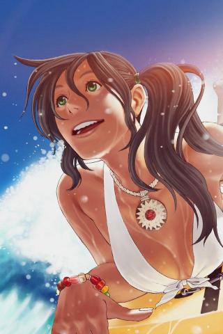 Surfing Girl Anime Illust Art Sea Sports iPhone Wallpaper