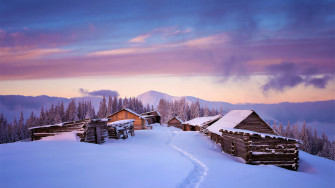 Huts Covered In Snow 4k Wallpaper HD Nature