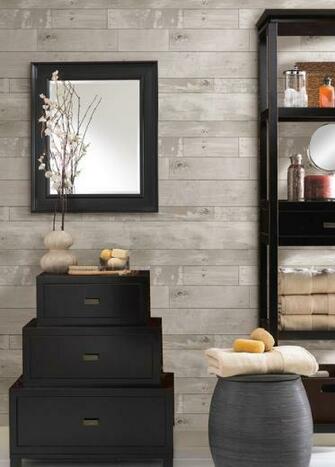 Distressed Wood Panel Faux Texture Wallpaper Contemporary