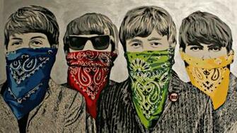 Banksy The Beatles Bandanna Graffiti Band Group Wallpaper