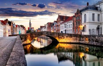 Wallpaper The City River Evening Belgium Street