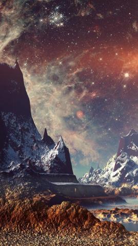 Dream Space World Mountain Sky Star Illustration Flare iPhone