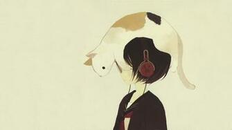 Wallpaper Headphones Girl Anime Drawn Cats