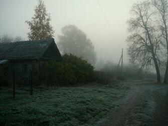Road Country Fog Trees Haze House Gloomy Stock