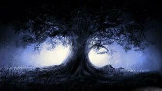 Dark Forest Tree Moon Light Wallpaper