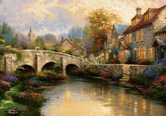 Christmas Moonlight Thomas Kinkade Wallpaper The
