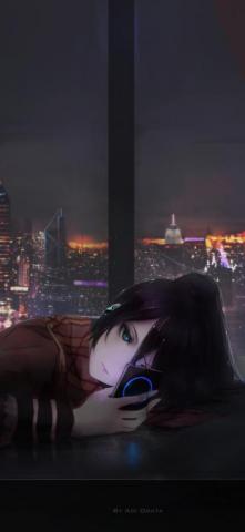 Anime Girl Depressed Cityscape Music Scarf