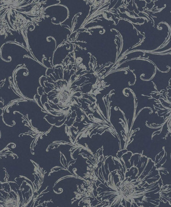Navy Floral Wallpaper