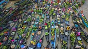 Wallpaper Indonesia Floating Market Trade River Boats