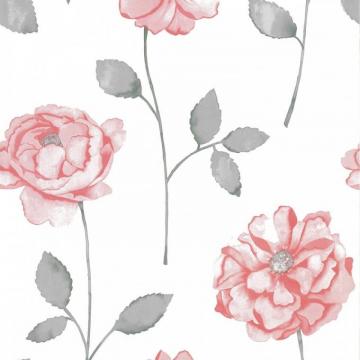 Vymura Trixiemay Floral Wallpaper White Grey Red
