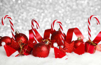 Bokeh Ribbon Candy Cane Christmas Ornaments Holiday Wallpaper
