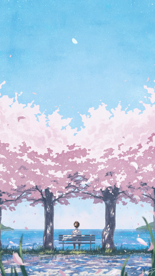 Cherry Blossom Sea Anime Scenery Wallpaper iPhone Phone 4k 1530f