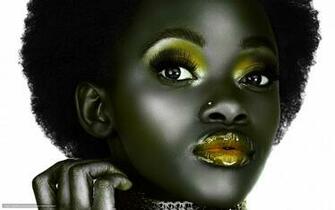 Wallpaper Black Curls Gold Lips Desktop In