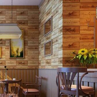 Wine Box Plaid Wallpaper Faux Wood Grain Zakka Style Three