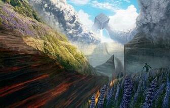 Wallpaper Flowers Mountains People Cube The Great Divider