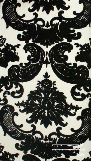 Wall Plush Flocked Wallpaper Classical Damask White Black Velvet