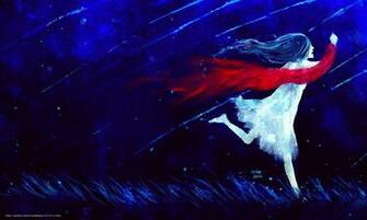Wallpaper Night Girl Shooting Stars Runs Desktop