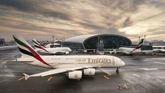 White Fly Emirates Airplane On Asphalt Road HD Wallpaper