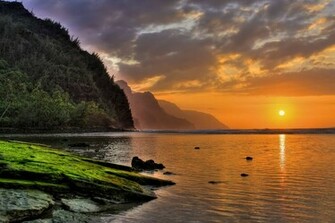 Glorious Sunset Over Kee Beach North Shore Kauai Hawaii