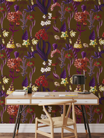 Retro 70s Floral Wallpaper Aesthetic Brown Flowers Wall Decor