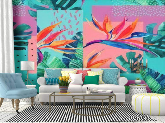 Wall Mural Abstract Tropical Summer Design In Minimal Style