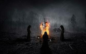 Wallpaper Forest Night People Fire Ritual Witch Three Burns
