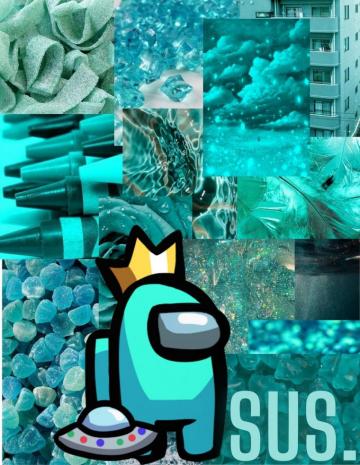 Cyan Among Us Cute Patterns Wallpaper