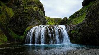 Wallpaper Waterfall River Stones Current 4k
