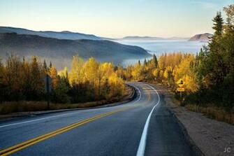 Nature Forest Road Mountain Mist Autumn Wallpaper