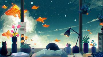 Gold Fish Anime Digital Art 4k Wallpaper