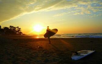 Girl Surfer At Sunset My Wallpaper