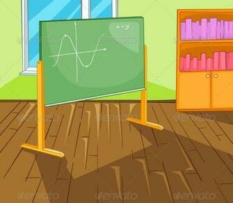 Classroom With Blackboard And School Staff Vector Cartoon Background