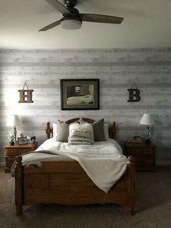Farmhouse Bedroom Master Faux Shiplap Wallpaper