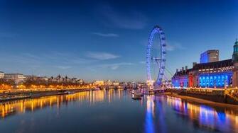 Lake Sunset Landscape London Eye Twalight Night UltraHD 4k Wallpaper