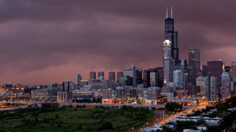 Wallpaper Chicago Evening City Buildings