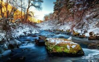 River Rocks Stones Snow Winter HDr Wallpaper Background