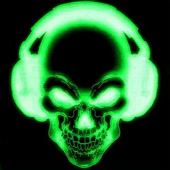 Green Skull With Headphones By Finnegane